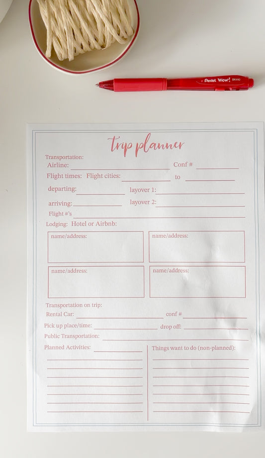 Trip Planner Printable