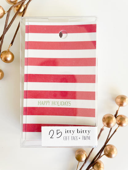 ITTY BITTY RED STRIPE BOXED GIFT TAGS WITH TWINE (25 CT)